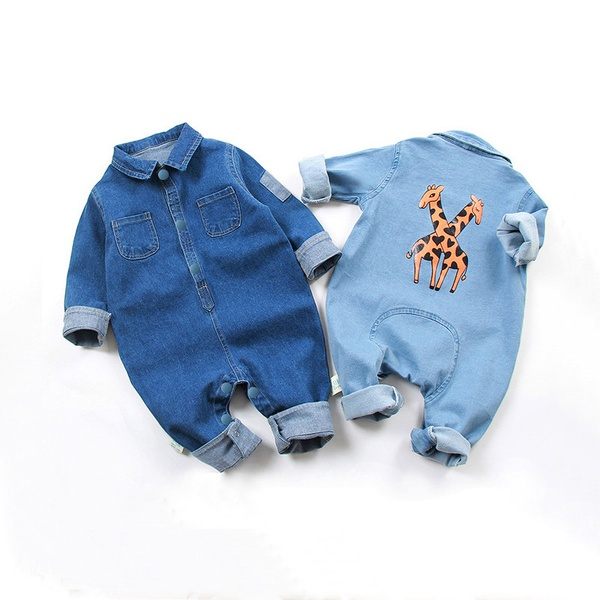 Baby Boy / Girl Casual Giraffe Print Denim Bodysuit （The Deep One No Giraffe Print!）