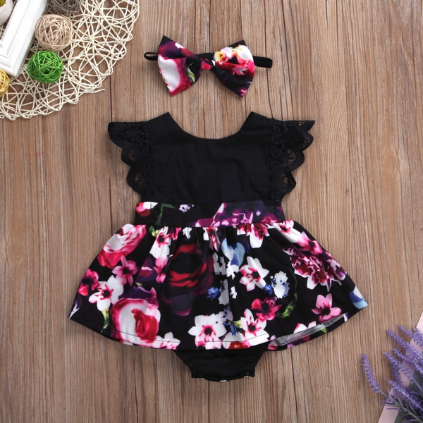 Baby Girl Floral Allover Sleeveless Romper and Headband