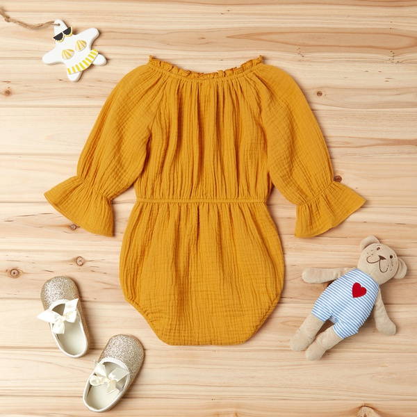 Baby Girl Solid Ruffle Collar Long-sleeve Romper