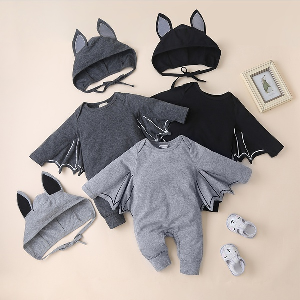 2-piece Baby Solid Bat Halloween Jumpsuits with Hat