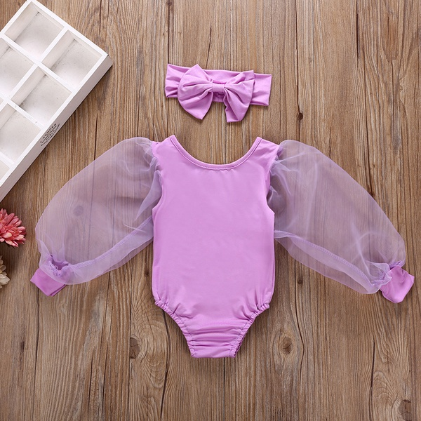Baby Girls Mesh Fluffy sleeve Multi-color Bodysuit