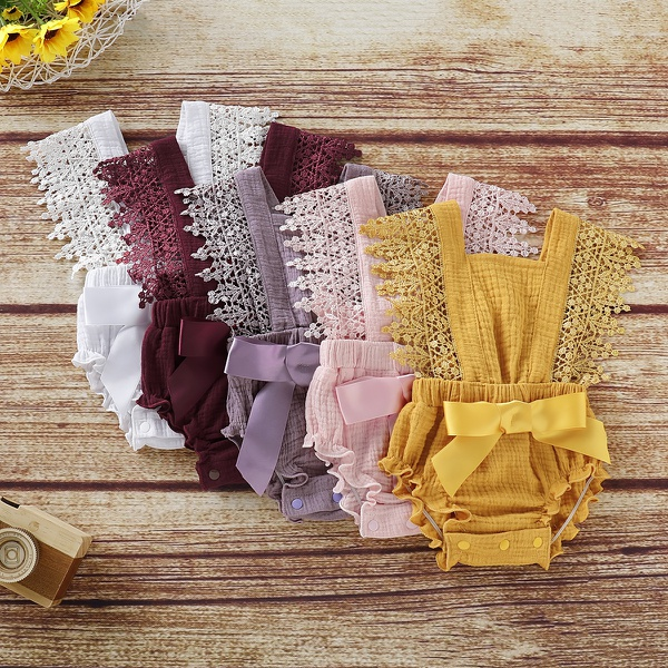Baby/ Toddler Girl’s Lace Decor Tie-up Bodysuit