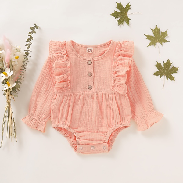 Baby Solid Ruffled Design Cardigan Design Long-sleeve Romper