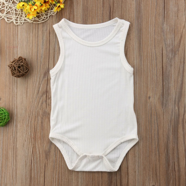 Casual Solid Ribbed Sleeveless Bodysuit for Baby