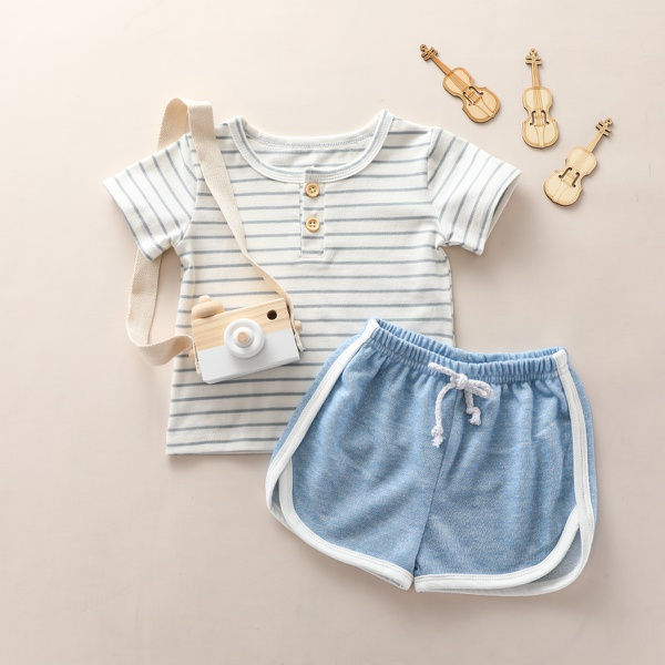 Striped Short-sleeve Top and Shorts Set