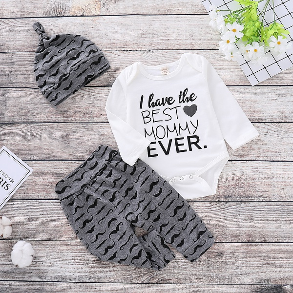 3-piece Beard Print Bodysuit and Pants Set