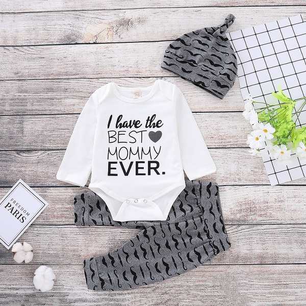 3-piece Beard Print Bodysuit and Pants Set