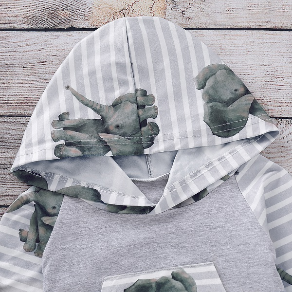 Cute Elephant Patterned Hoodie and Pants Set
