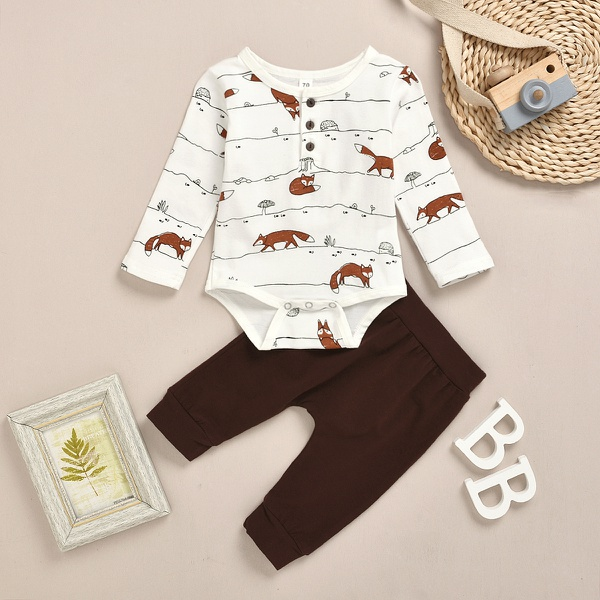 Baby Boy Fox Print Bodysuit and Solid Pants Set