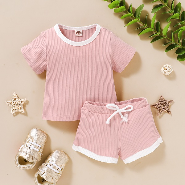 Solid Short-sleeve Top and Shorts Set