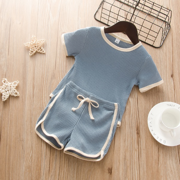 Baby Solid Short Sleeve Top and Short Set with Drawstring