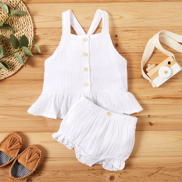 Solid Slip Botton Front Top and Shorts Set