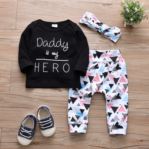 Baby’s Letter Top Geometric Pants and Headband