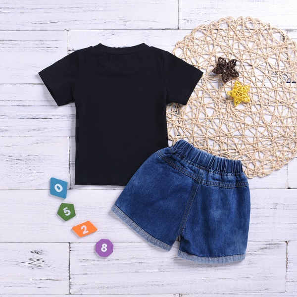Trendy Letter Print Short-sleeve Tee and Denim Shorts Set