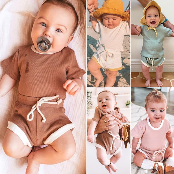 Baby Breathable Solid Top and Shorts Set with Drawstring