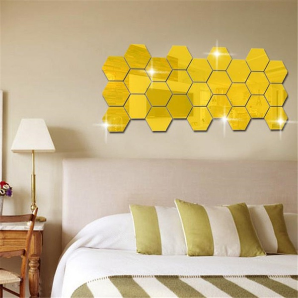 12-pack Removable Hexagon 3D Mirror Wall Stickers Decor Home Bathroom Stickers Use As Glass Mirror