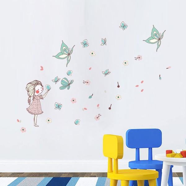 Cartoon Girl Butterfly Creative Wall Sticker