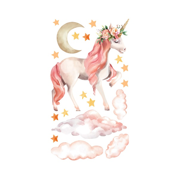 Coral Pink Flower Unicorn Wall Sticker Home Decoration