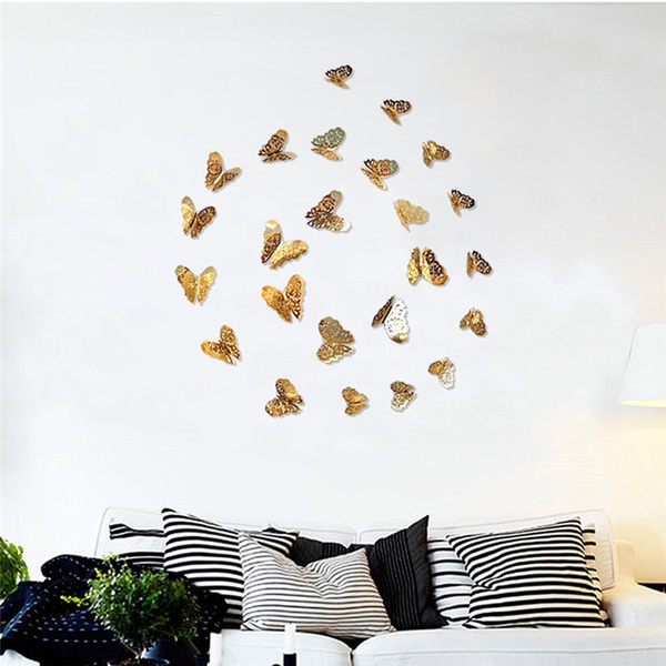 12-piece Pretty Hollow Out 3D Butterfly Wall Sticker Home Decoration