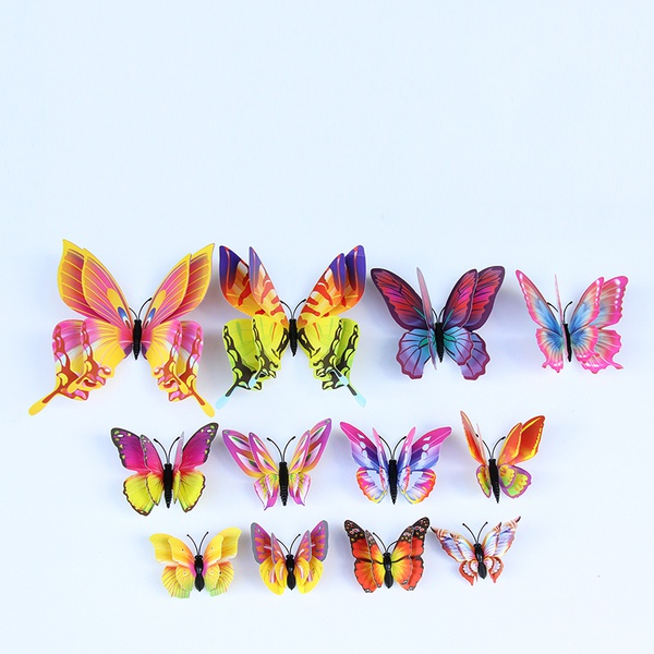 12 Pcs Double Layer Flexible Butterfly Wall Decor-Multicolor