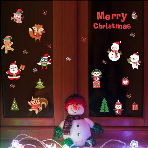 Christmas Animal Snowman Glass Window Sticker Decor