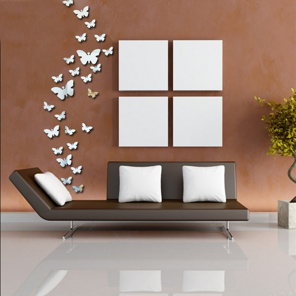 12Pcs Set Butterfly Pattern Design Mirror Decor Wall Decor