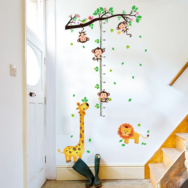 Stylish Monkey Giraffe Height Wall Sticker