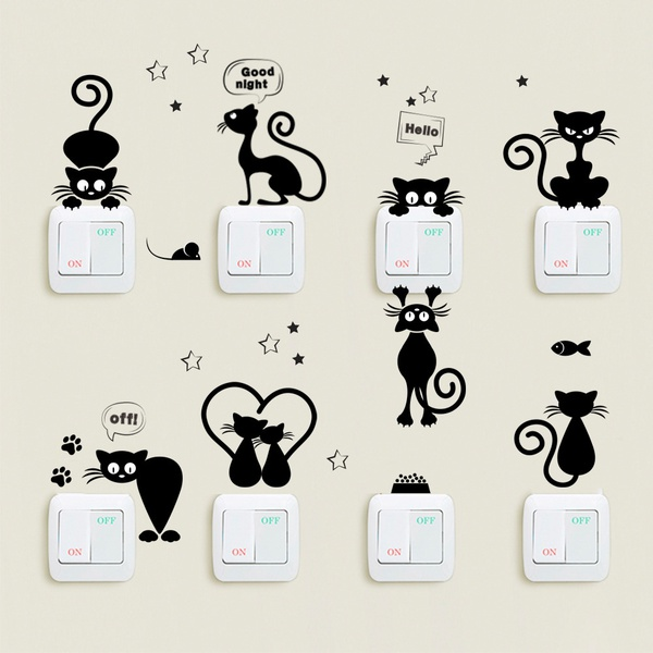 DIY Black Cartoon Cat Removable Wall Sticker