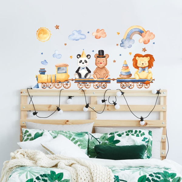 Cute Animal And Train Sticky Wall Decal