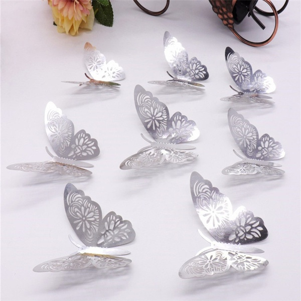 12Pcs 3D Creative Hollow Out Butterflies Wall Decor