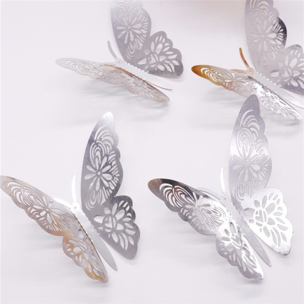 12Pcs 3D Creative Hollow Out Butterflies Wall Decor