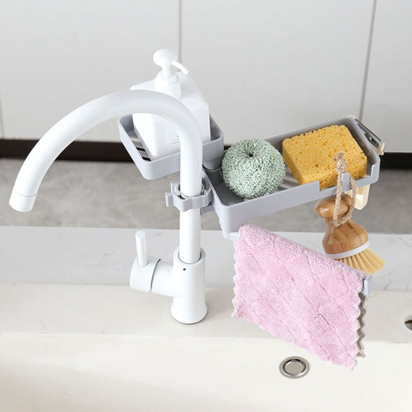 Kitchen Turnable Faucet Shelf Sponge Dishcloth Finishing Rack