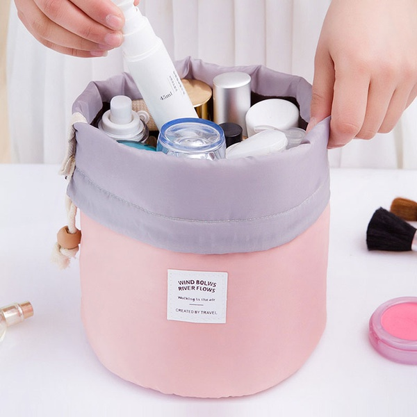 4-piece Portable Cylinder Drawstring Cosmetic Bag, Two Storage Bags and Transparent Bag Set