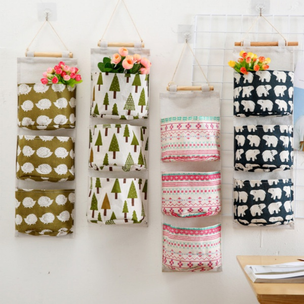 Multifunctional Printed Linen Hanging Storage Bag