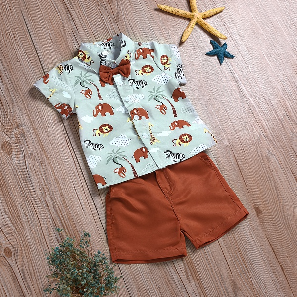 2-piece Baby / Toddler Boy Adorable Elephant Print Shirt and Shorts Set