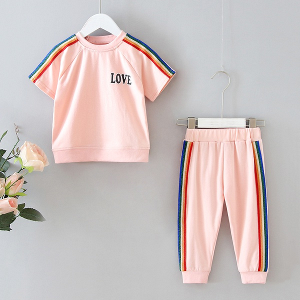 2-piece Baby / Toddler Girl Stylish Colorblock Rainbow Tee and Pants Sets