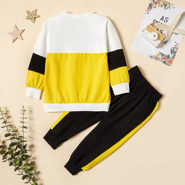 2-piece Baby / Toddler Boy Colorblock Splice Long-sleeve Pullover and Striped Pants Set