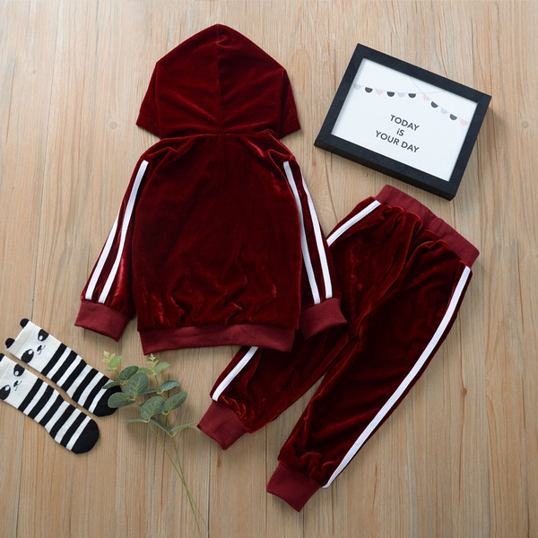 2-piece Baby / Toddler Striped Rabbit Ear Hoodie and Velvet Pants Set