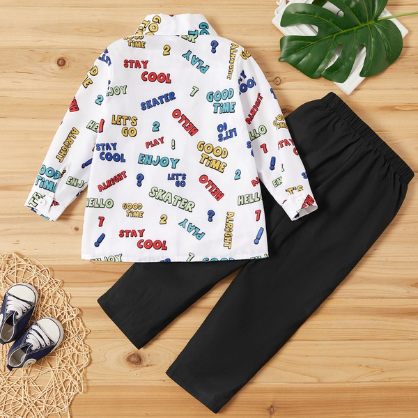 2-piece Toddler Girl Letter Number Print Colorful Shirt and Solid False Pocket Pants Set