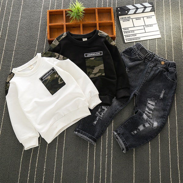 2-piece Baby / Toddler Boy Camouflage Long-sleeve Pullover and Denim Pants Set