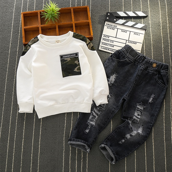 2-piece Baby / Toddler Boy Camouflage Long-sleeve Pullover and Denim Pants Set