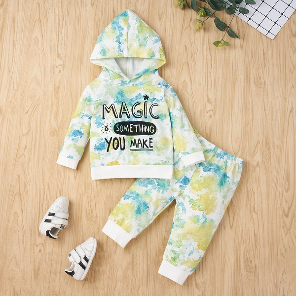 2-piece Baby / Toddler Boy Letter Print Tie-dye Hoodie and Tie-dye Pants Set