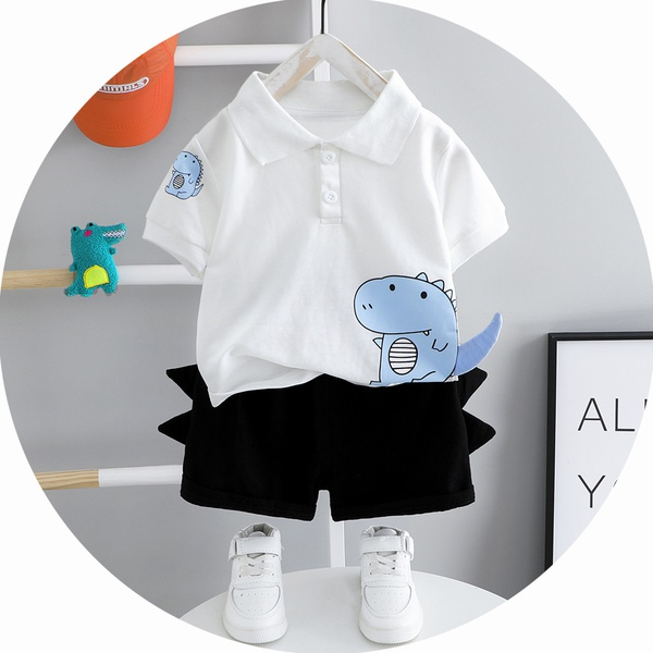 2-piece Baby / Toddler Boy Cartoon Dinosaur Print Shirt Top and Solid Shorts Set