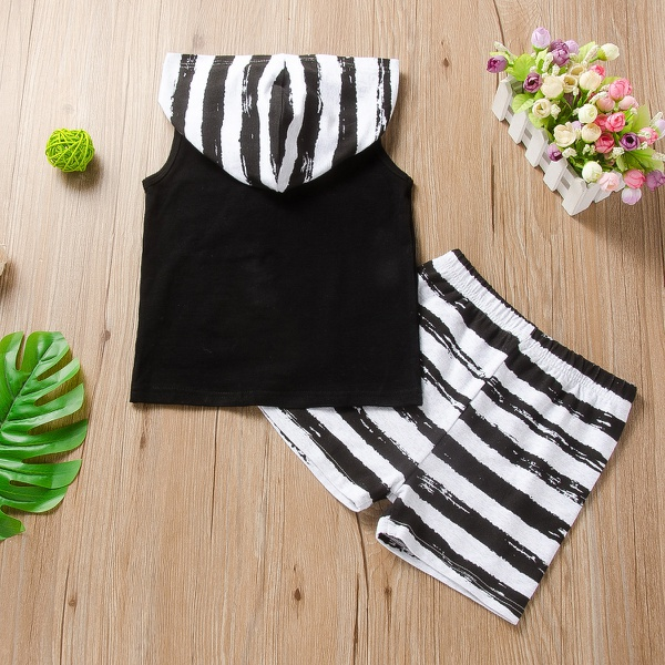 2-piece Baby / Toddler Boy Stylish Striped Hooded Top and Shorts Set