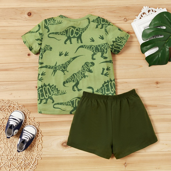 2-piece Toddler Boy Adorable Dino Print Top and Shorts Set