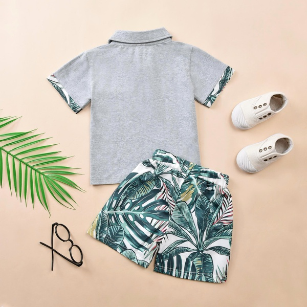 2-piece Toddler Boy Leaf Print Top and Shorts Set
