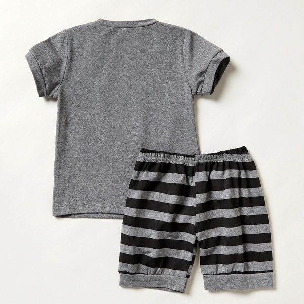 2-piece Baby / Toddler Boy Stylish Dinosaur Print Tee and Striped Shorts Set