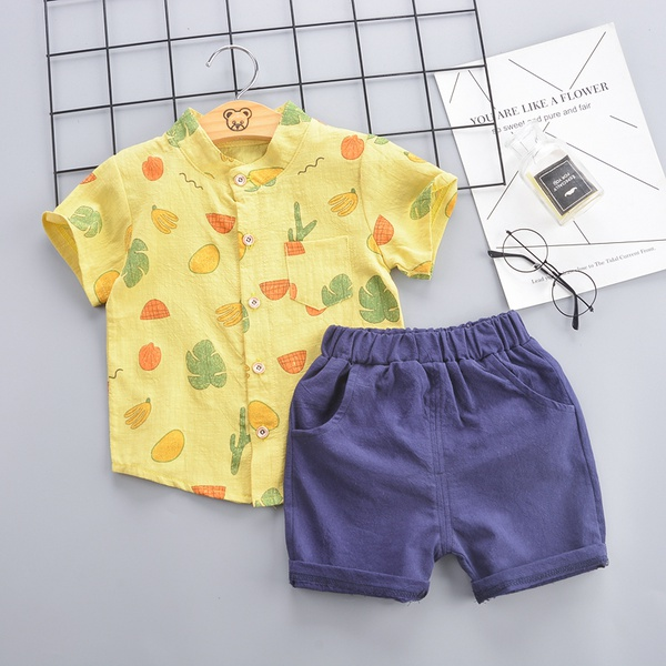 2-piece Baby / Toddler Boy Pyramid Print Shirt and Solid Shorts Set