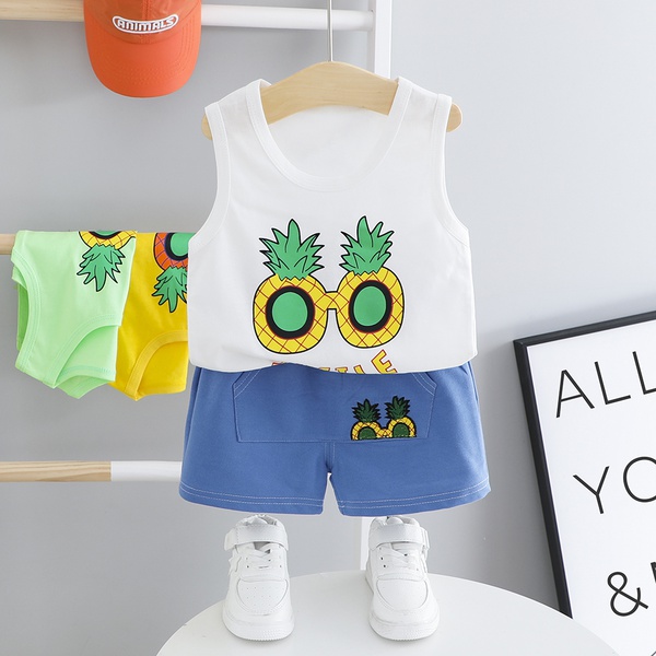 Baby Boy Casual Pineapple Tank Top and Denim Shorts Set (No Shoes )