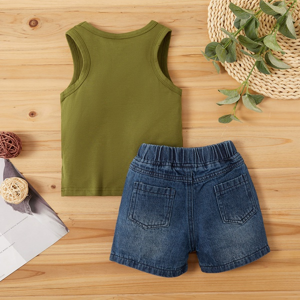 2-piece Baby / Toddler Boy Letter Print Tank and Denim Shorts Set